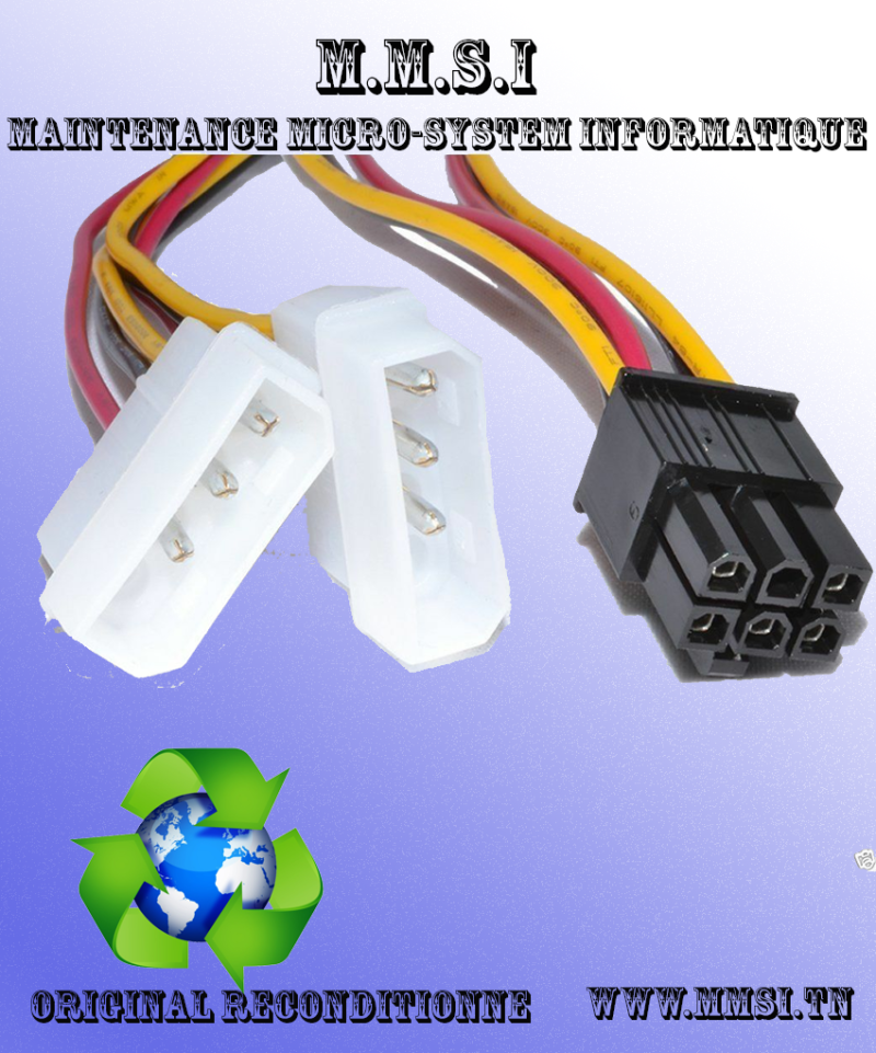 Cable-Molex-PCI-Express-6-Pin-Adaptateur-Alimentation-ide-4-pour-Carte-Graphique