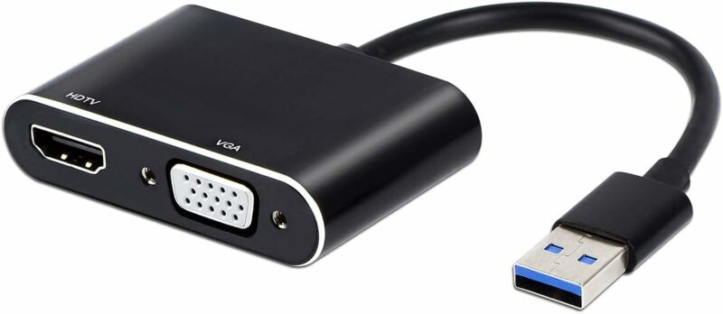 Wonlyus USB to HDMI VGA Adapter, USB 3.0 to HDMI Converter 1080P HDMI and VGA Sync Output Support Windows 10/8/7 Only （Black）
